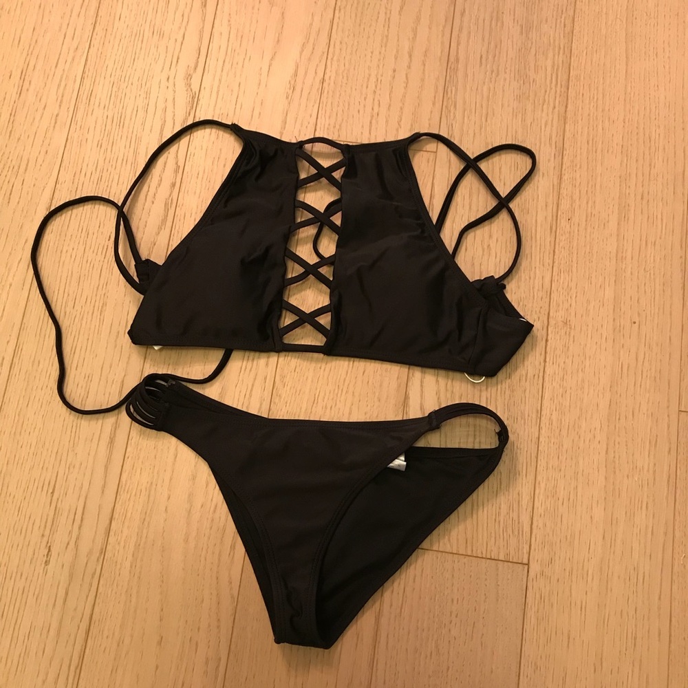 Black high neck bikini